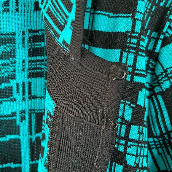 Ming Wang Cardigan Size 3X Teal Black Funky Artsy Abstract Colorful Work Office - Picture 5 of 15